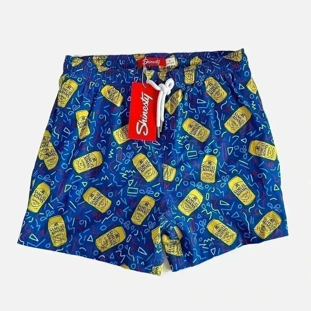 Shinesty Samuel Adams Men's Swim Trunks Size Small NEW Blue Yellow Swim Shorts